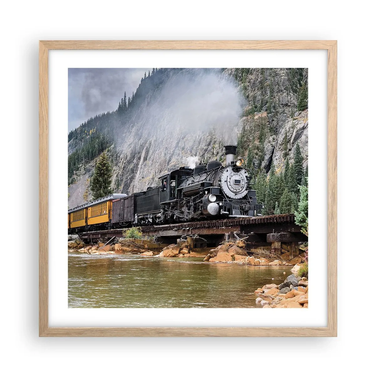 Plakat i ramme af lyst egetræ - Og hvorhen? Hvorhen? - 50x50 cm