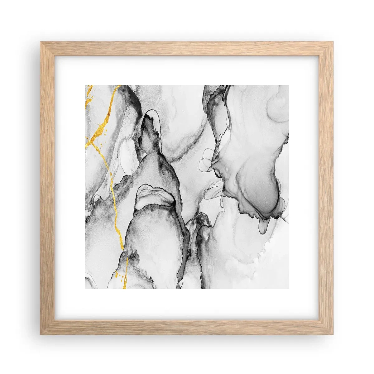 Plakat i ramme af lyst egetræ - Sammensætning med guldmotiv - 30x30 cm