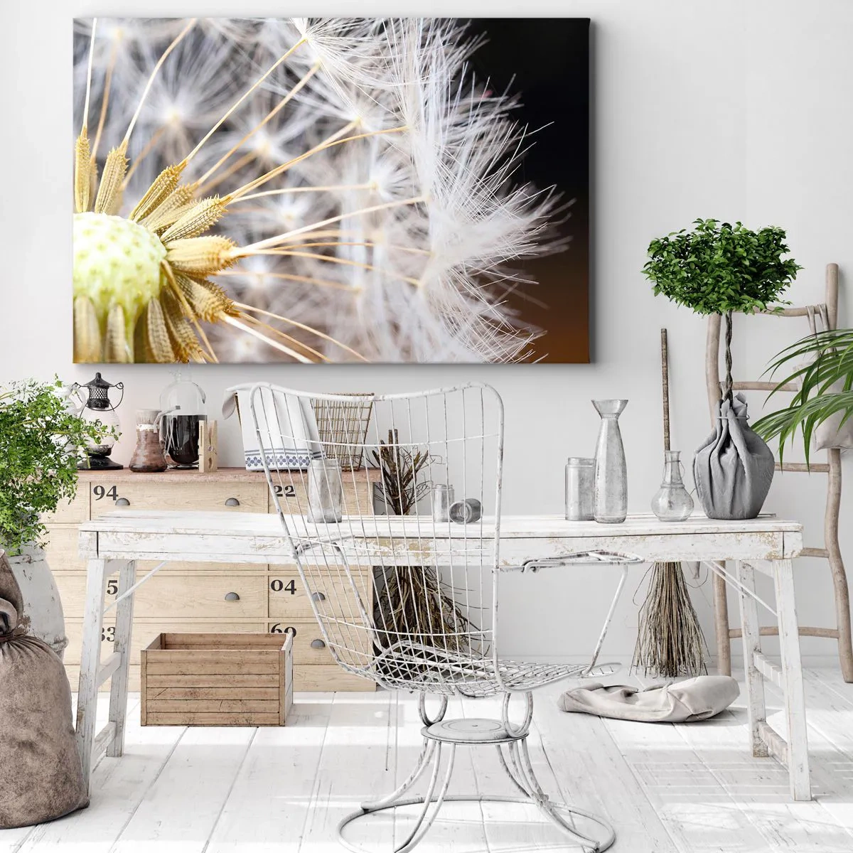 Lærredstryk - Billede på lærred - Makrofotografi af en mælkebøtte med fine frø - 70x50cm - Lige før afrejse - Moderne vægdekoration til stue og soveværelse ARTTOR