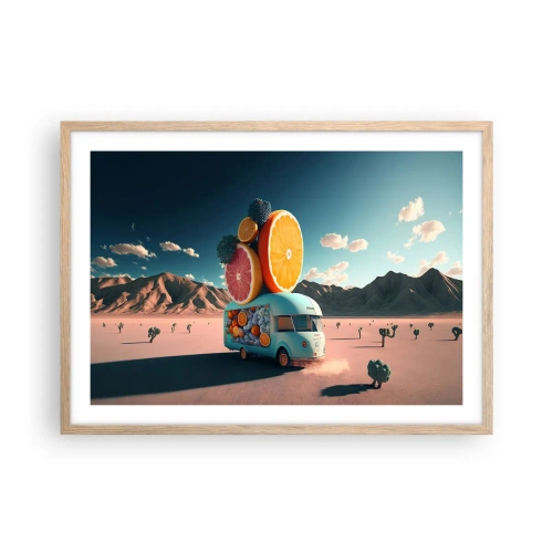 Plakat i ramme af lyst egetræ - En smag af ferie - 70x50 cm