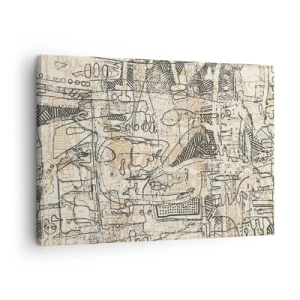Lærredstryk - Billede på lærred - Abstrakte mønstre og linjer på en beige baggrund - 70x50cm - Venter på at blive afkodet - Moderne vægdekoration til stue og soveværelse ARTTOR