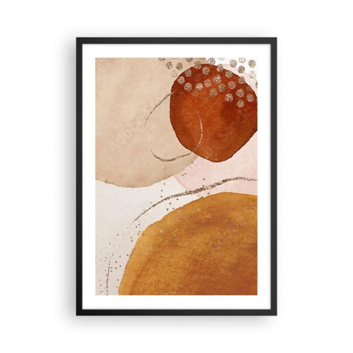 Plakat i sort ramme - Abstrakte former i nuancer af beige, brun og guld - 50x70cm - Rundhed og bevægelse - Moderne vægdekoration til stue og soveværelse ARTTOR