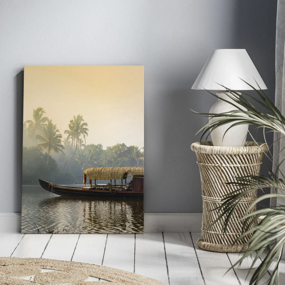 Lærredstryk - Billede på lærred - Hus ved floden - 50x70 cm