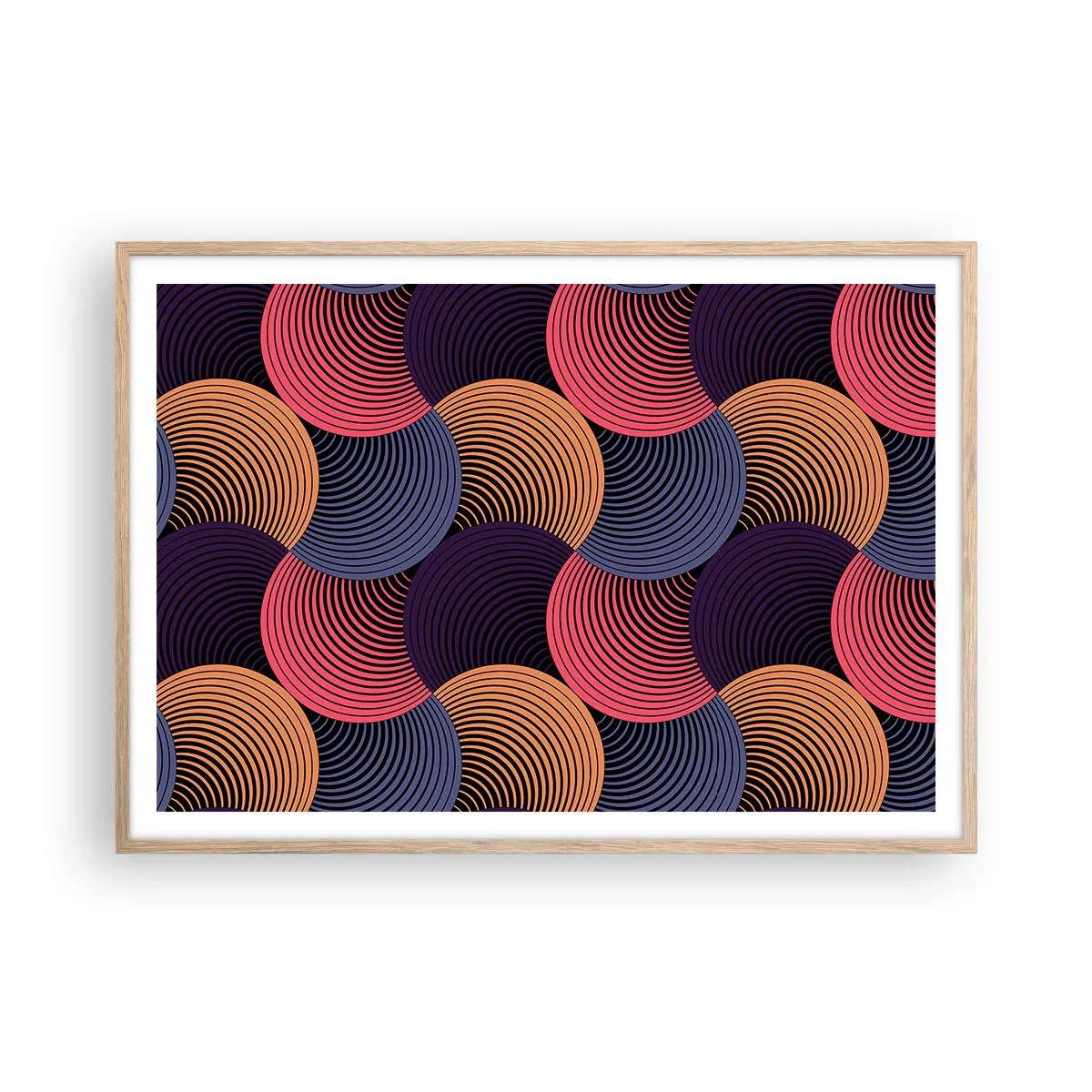 Plakat i ramme af lyst egetræ - I en cirkulær rytme - 100x70 cm