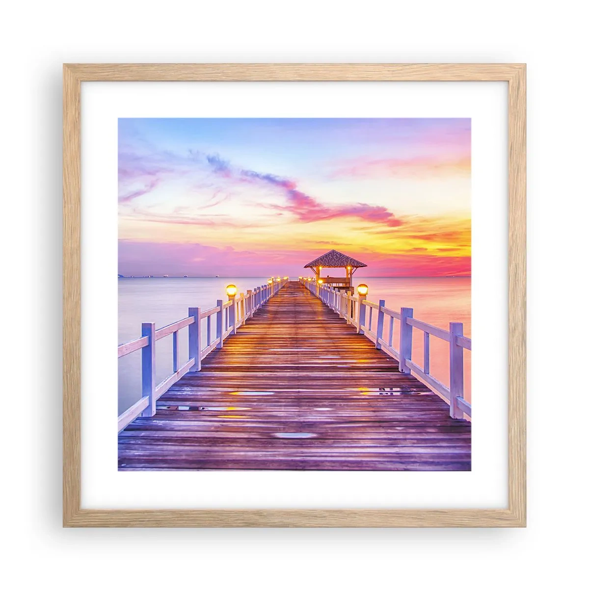 Plakat i ramme af lyst egetræ - Lilagylden stilhed om aftenen - 40x40 cm