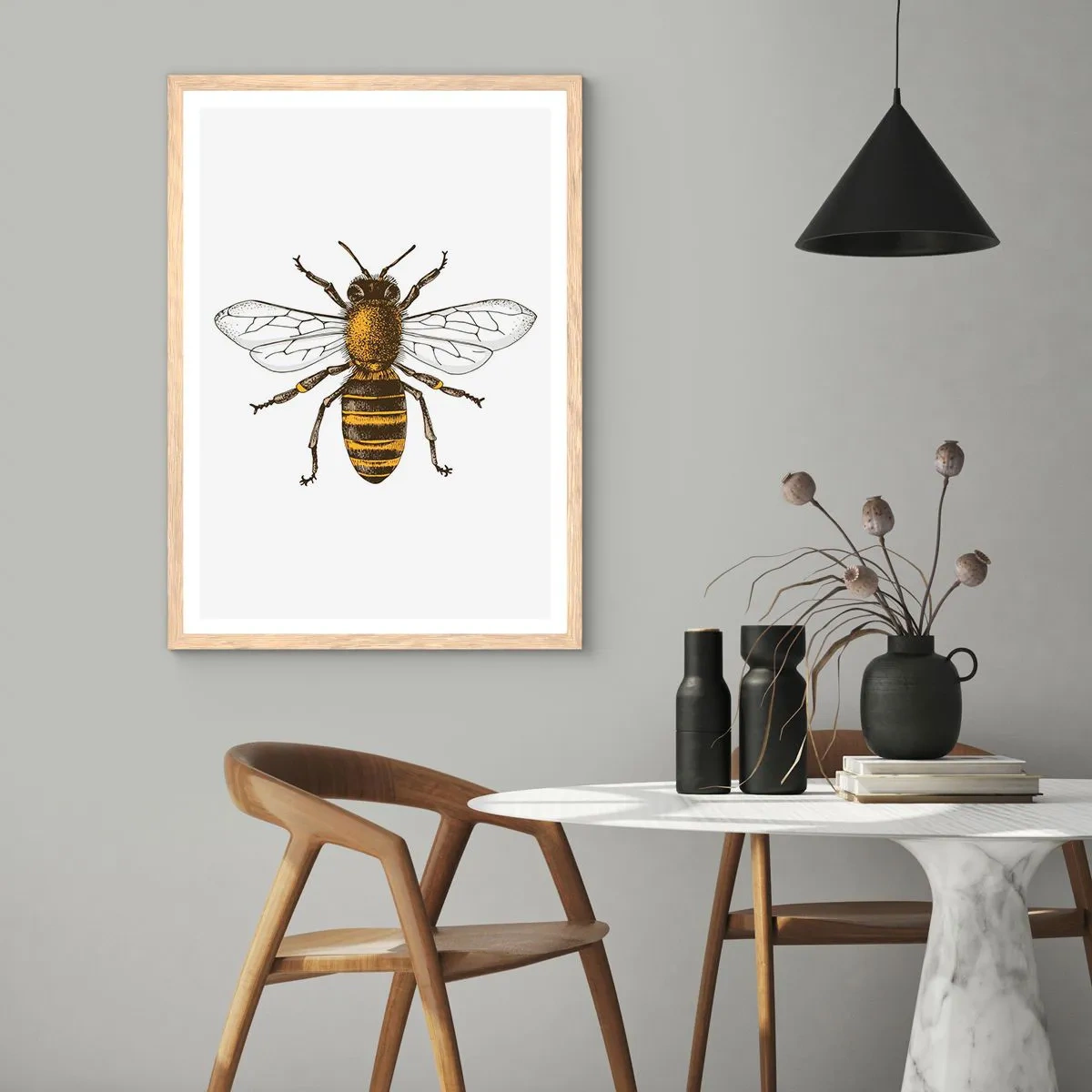 Plakat i ramme af lyst egetræ - Smuk og god - 61x91 cm