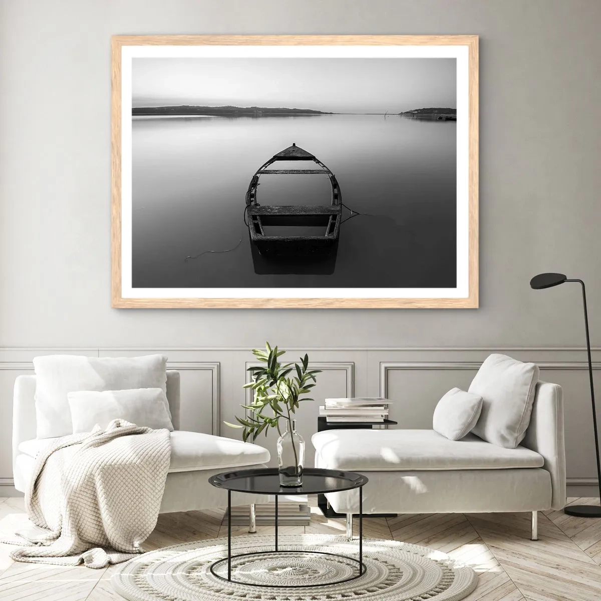 Plakat i ramme af lyst egetræ - Længsel og melankoli - 70x50 cm
