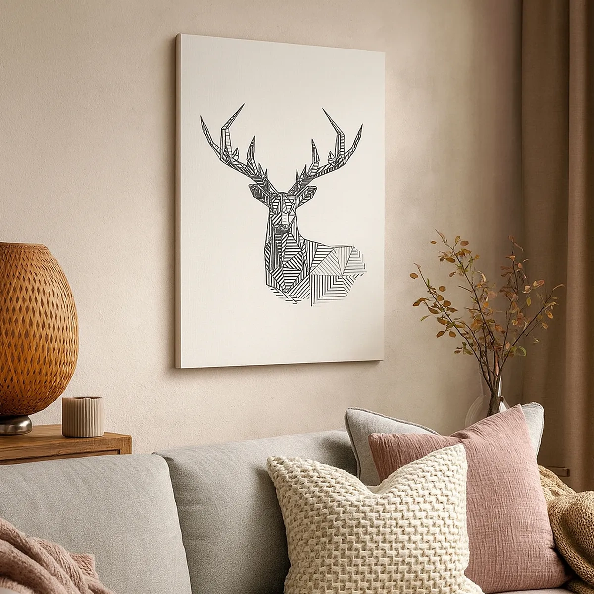 Lærredstryk - Billede på lærred - Hjorte i kubistisk stil - 50x70 cm