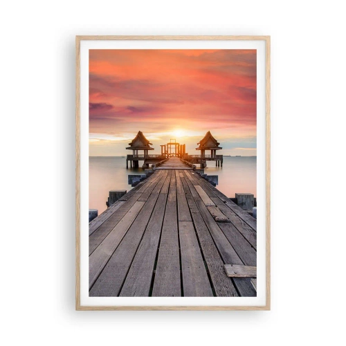 Plakat i ramme af lyst egetræ - Fra vest til øst - 70x100 cm