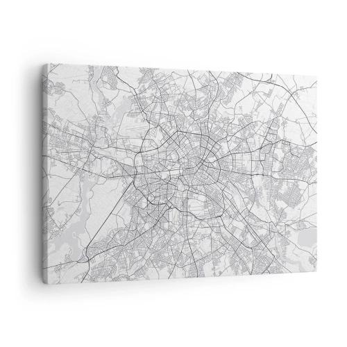 Lærredstryk - Billede på lærred - Detaljeret sort-hvidt bykort - 70x50cm - Berlins blomst - Moderne vægdekoration til stue og soveværelse ARTTOR