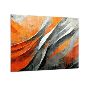 Billede på glas - Abstrakte striber i nuancer af orange og grå - 70x50cm - Varme og kulde - Moderne vægdekoration til stue og soveværelse ARTTOR
