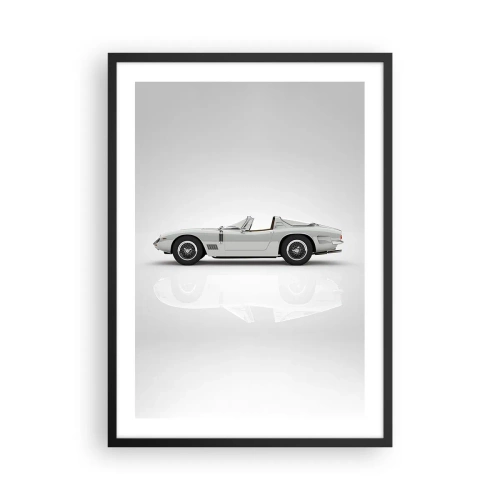 Plakat i sort ramme - Klassisk hvid cabriolet på en neutral baggrund - 50x70cm - Løftet om sjov - Moderne vægdekoration til stue og soveværelse ARTTOR
