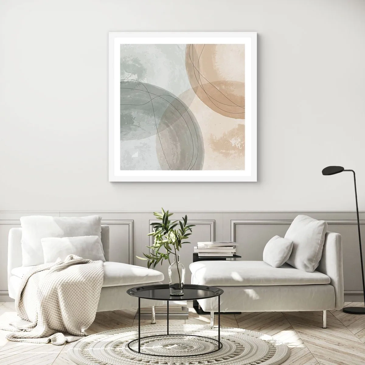 Plakat i hvid ramme - Gennemtrængning af verdener - 30x30 cm