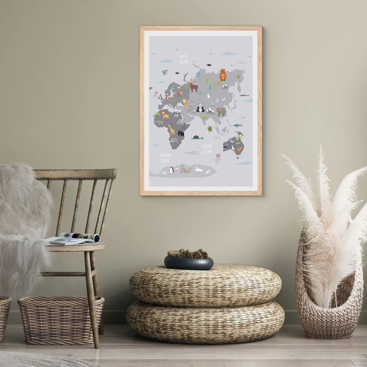 Plakat i ramme af lyst egetræ - Fortæl mig, hvor du er fra... - 40x50 cm