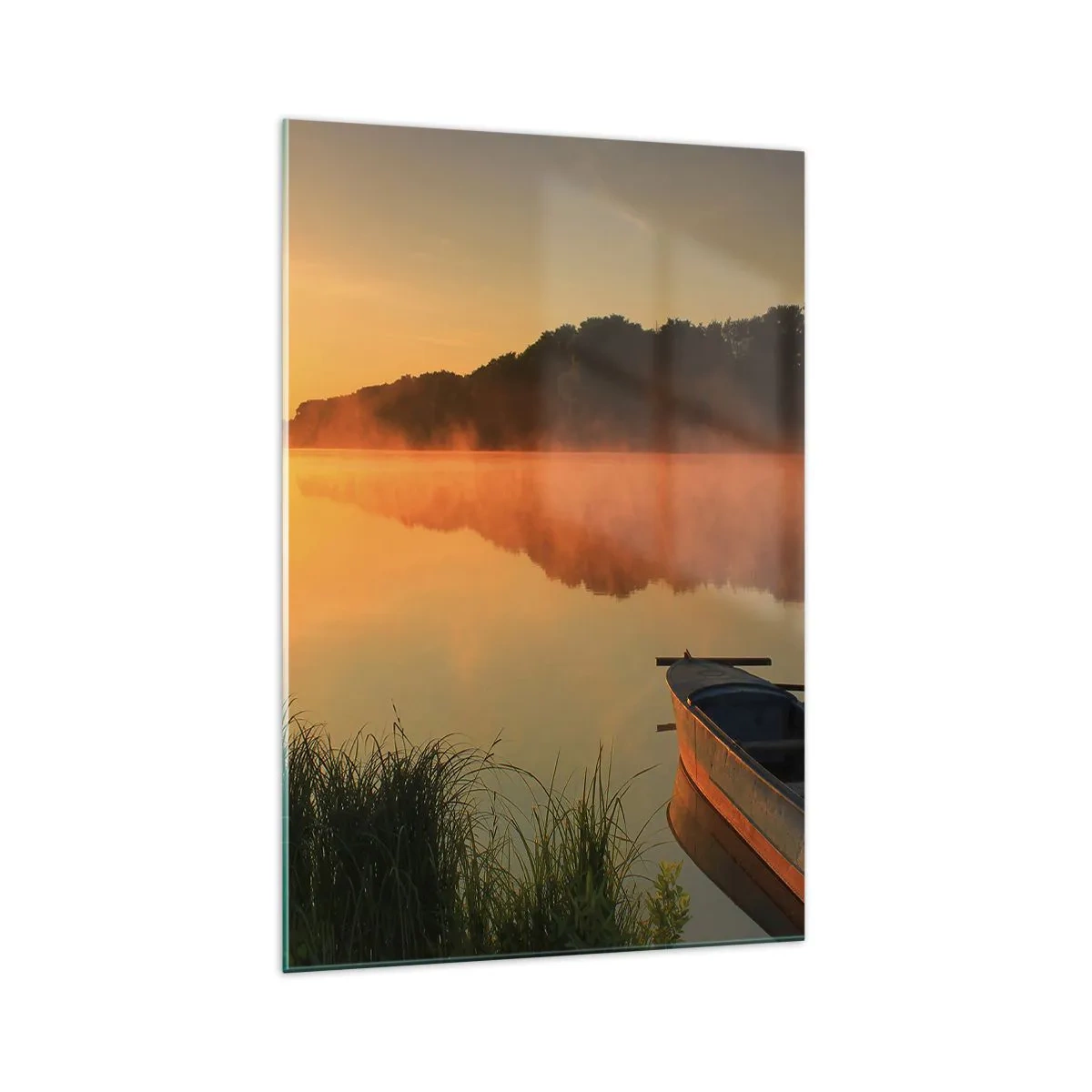 Billede på glas - Solopgang over vand som en spejlplade - 70x100 cm