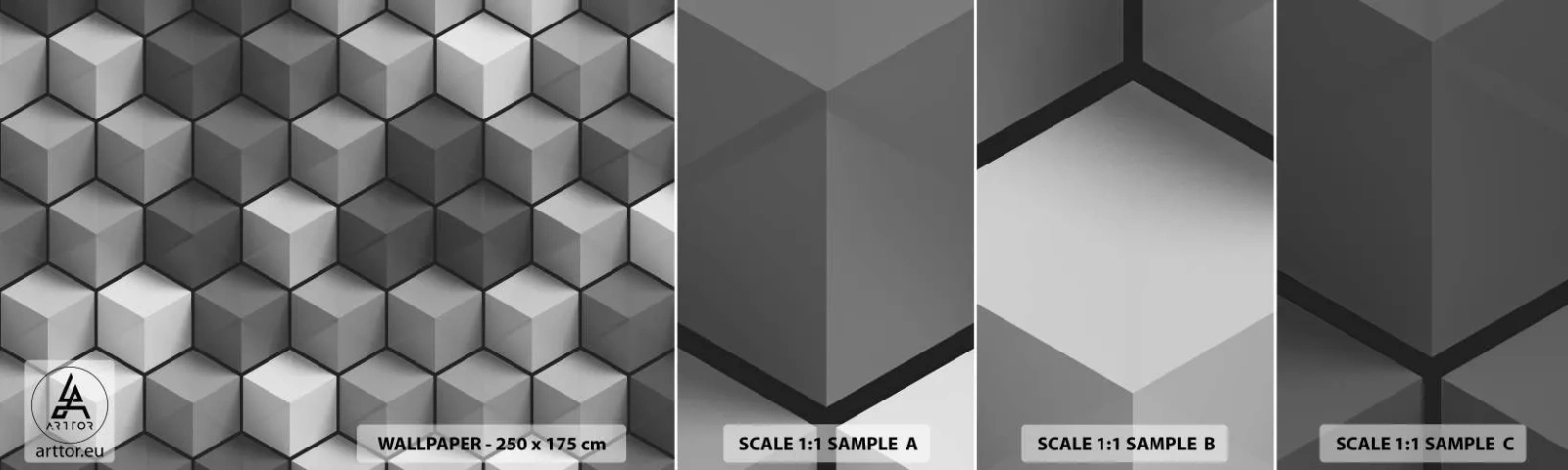 Prøve Fototapet Selvklæbende Deluxe Sticker - Kubistisk puslespil - 3D, terning, Moderne - 100x30 cm