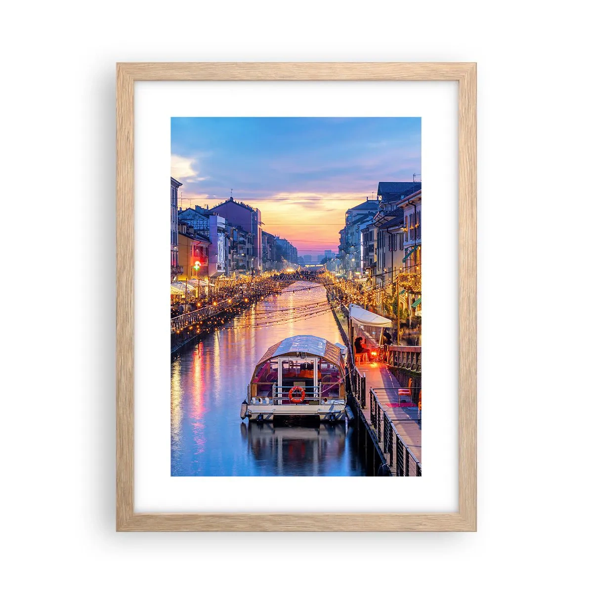 Plakat i ramme af lyst egetræ - En aften med lys og sjov - 30x40 cm