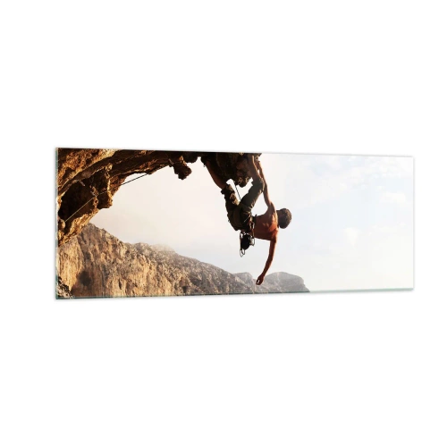 Billede på glas - Verden skrumpede ind i en håndfuld på en klippeskrænt - 140x50 cm