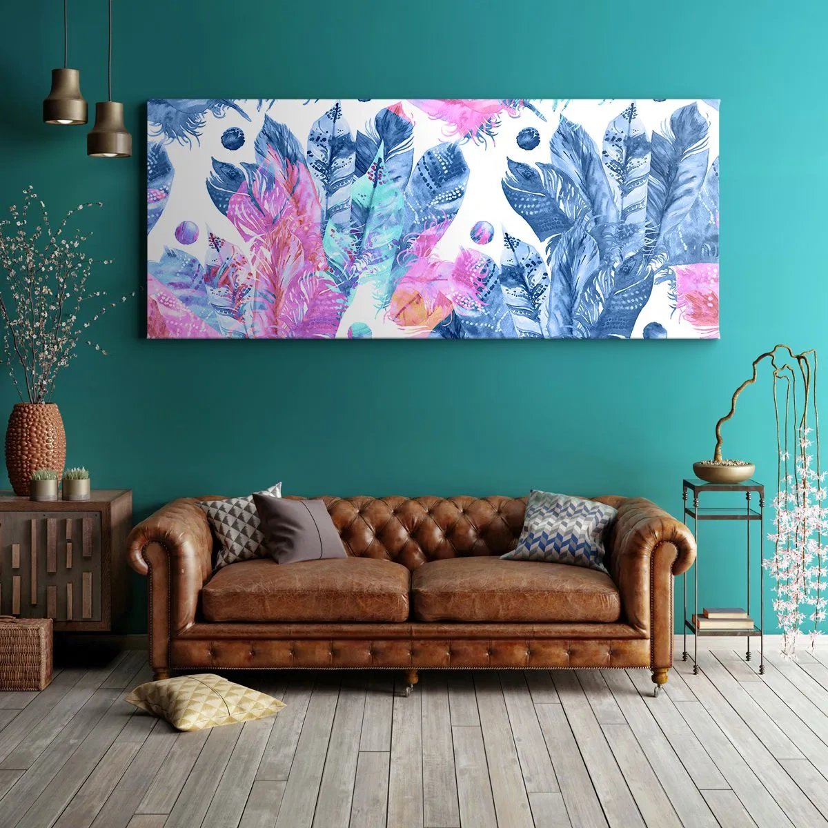 Lærredstryk - Billede på lærred - Plys i lyserød og blå - 100x40 cm
