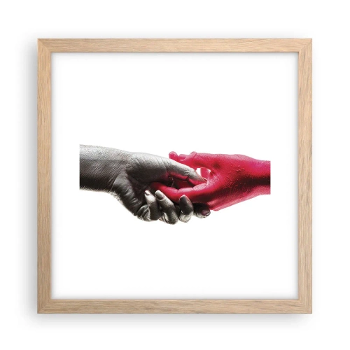 Plakat i ramme af lyst egetræ - Sammen, om end forskellige - 30x30 cm