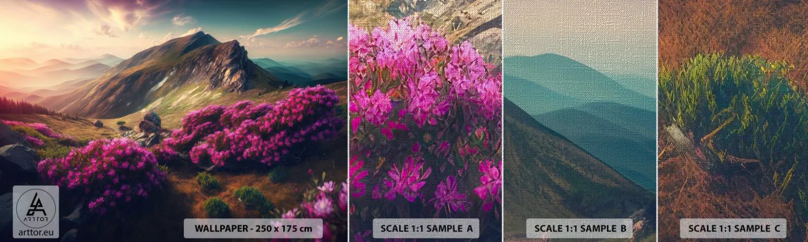 Prøve Fototapet Premium Canvas - Sommer i bjergene - Landskab, Natur, Bjerge - 100x30 cm