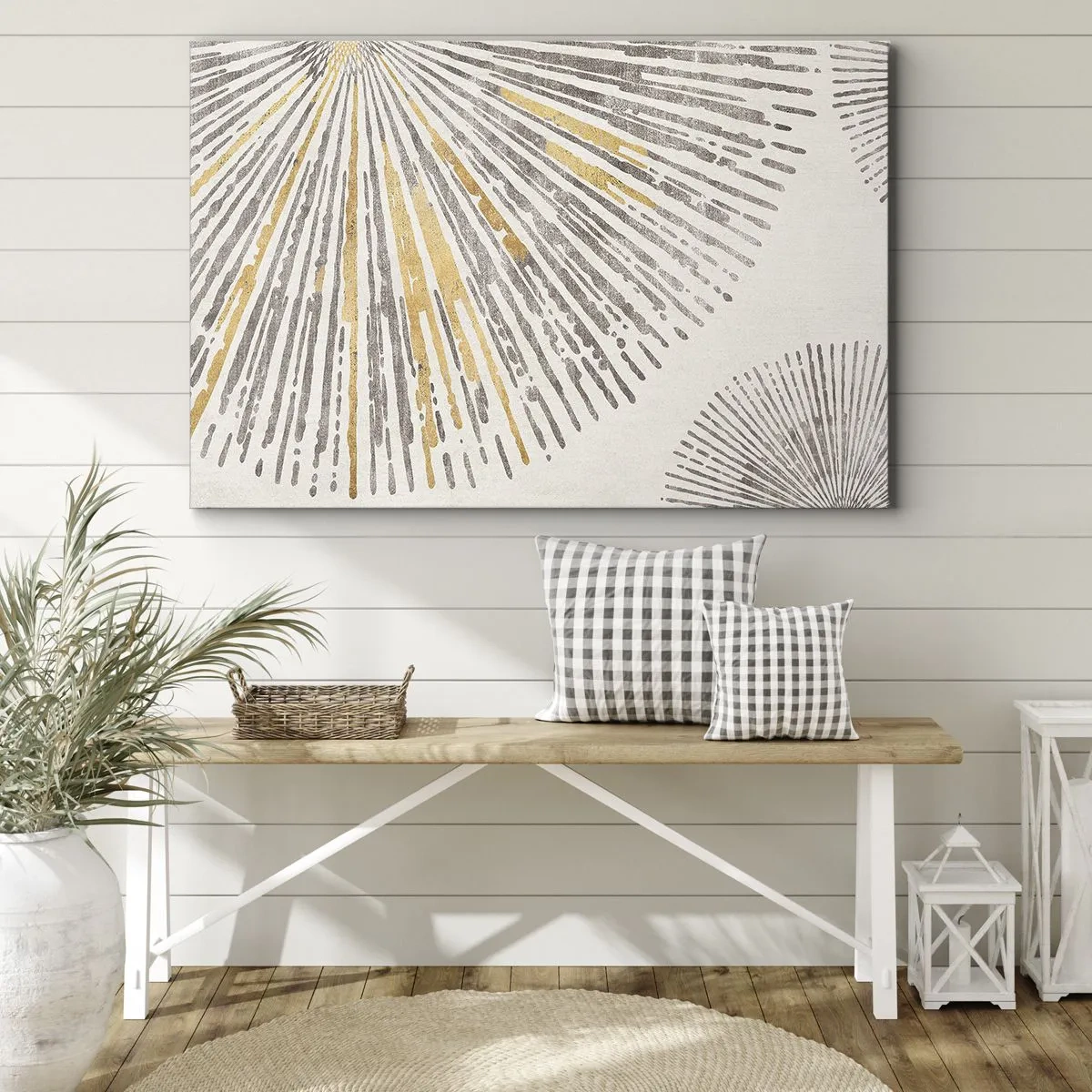 Lærredstryk - Billede på lærred - Abstrakt stråleformet mønster - 70x50cm - Skønheden i en rokke - Moderne vægdekoration til stue og soveværelse ARTTOR