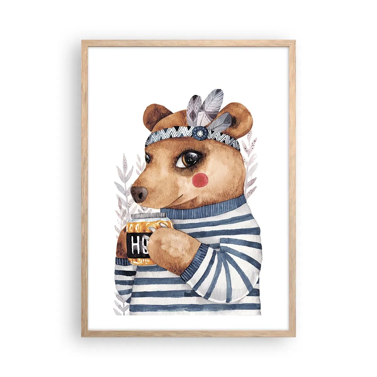 Plakat i ramme af lyst egetræ - Søde bjørn - 50x70 cm