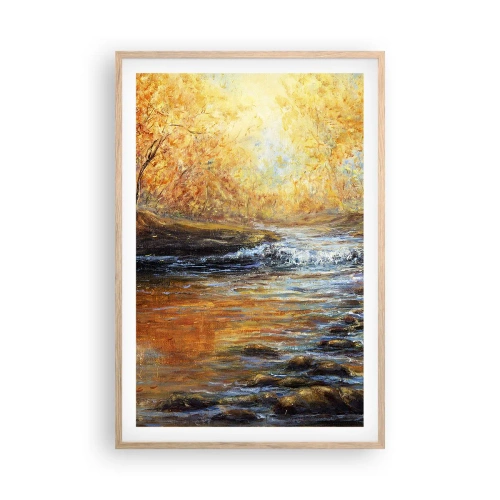 Plakat i ramme af lyst egetræ - Gylden strøm - 61x91 cm