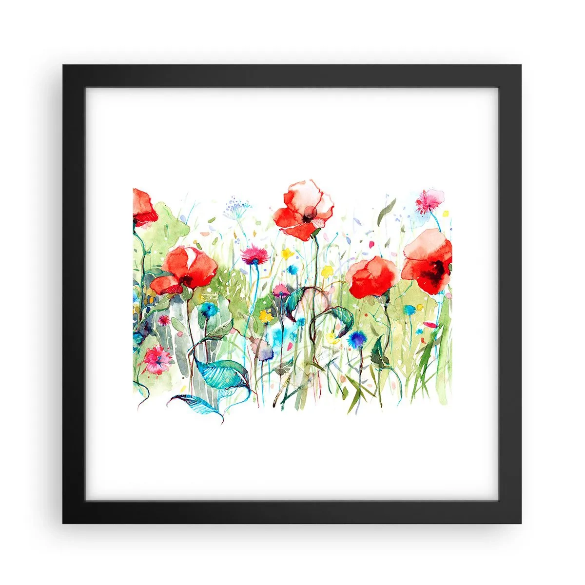 Plakat i sort ramme - En blomstrende eng i maj - 30x30 cm