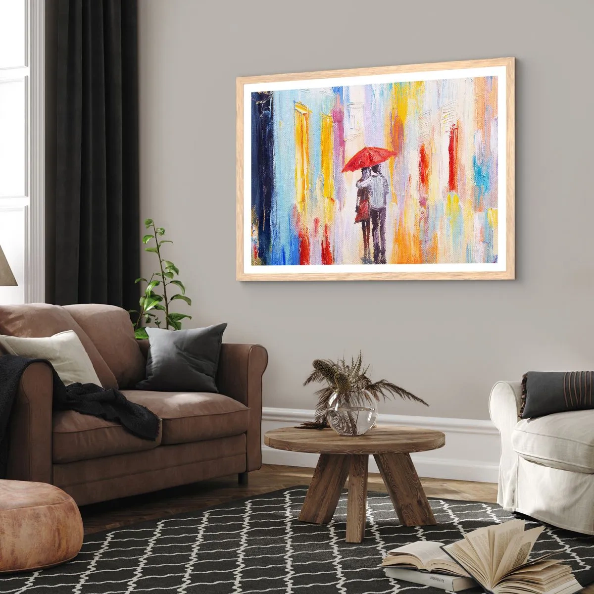 Plakat i ramme af lyst egetræ - Lad det regne mere - 100x70 cm