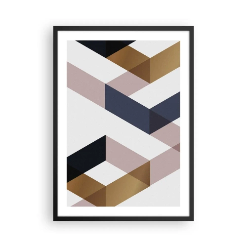 Plakat i sort ramme - Geometriske former i nuancer af guld, sort og beige - 50x70cm - Planer og vinkler - Moderne vægdekoration til stue og soveværelse ARTTOR