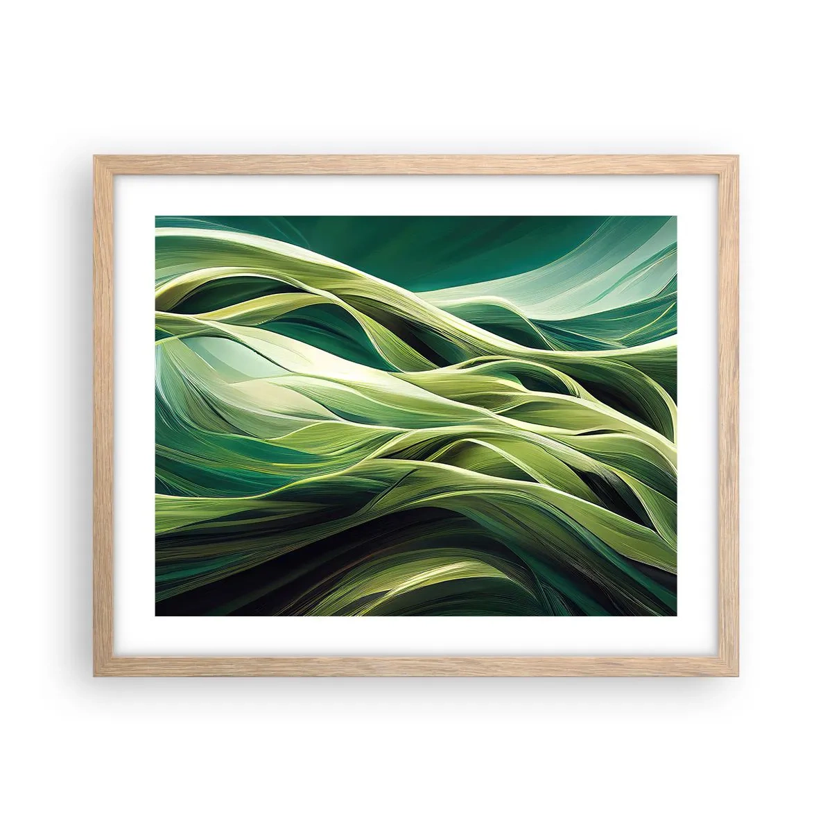 Plakat i ramme af lyst egetræ - Et abstrakt spil med grønt - 50x40 cm
