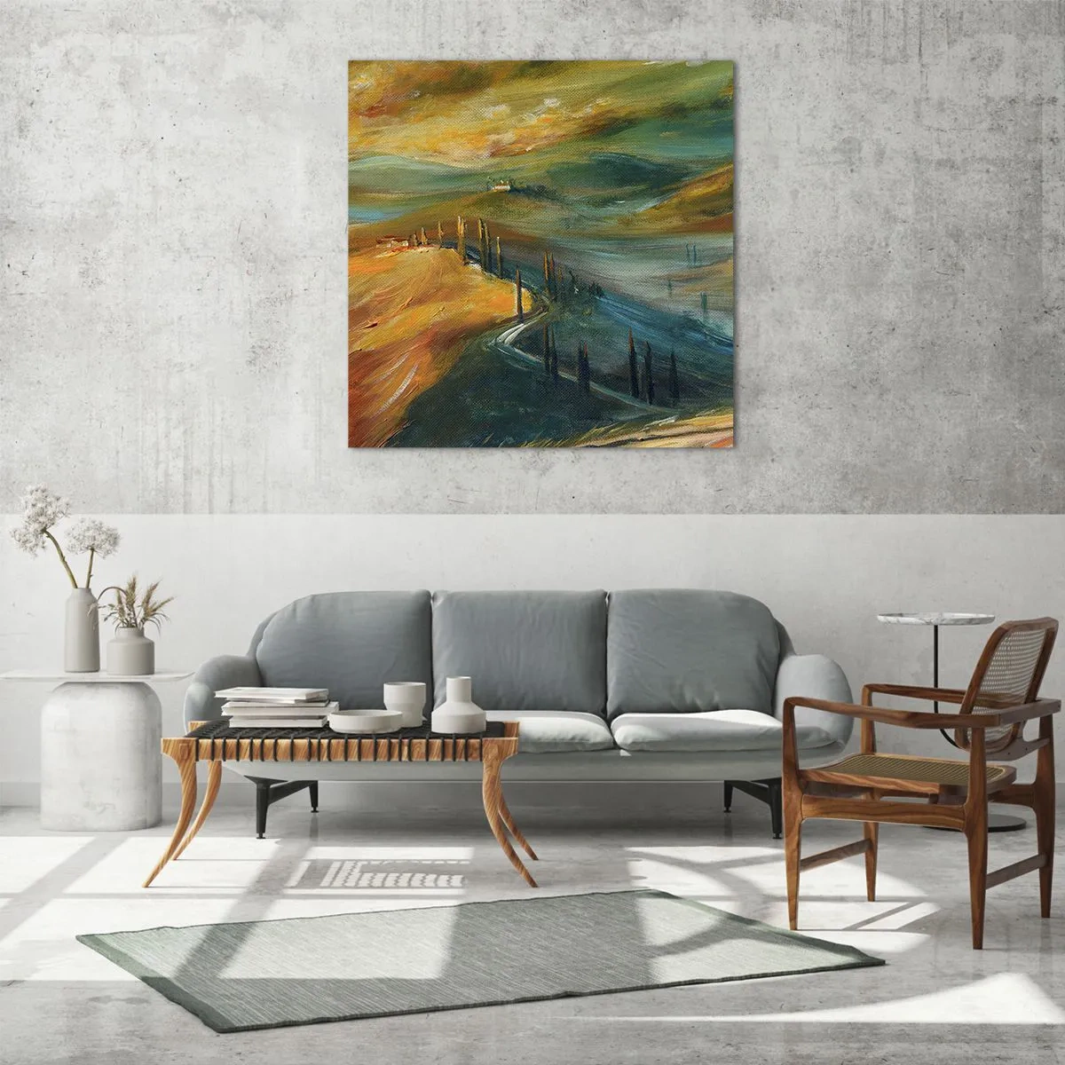 Billede på glas - Toscansk landskab - 40x40 cm