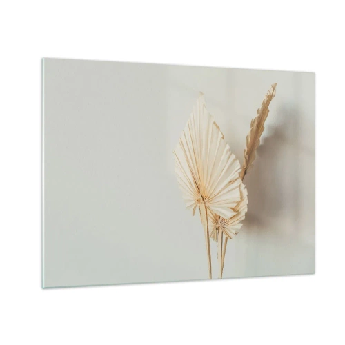 Billede på glas - Tørrede palmeblade i beige toner på en lys baggrund - 70x50cm - Når du har brug for trøst - Moderne vægdekoration til stue og soveværelse ARTTOR