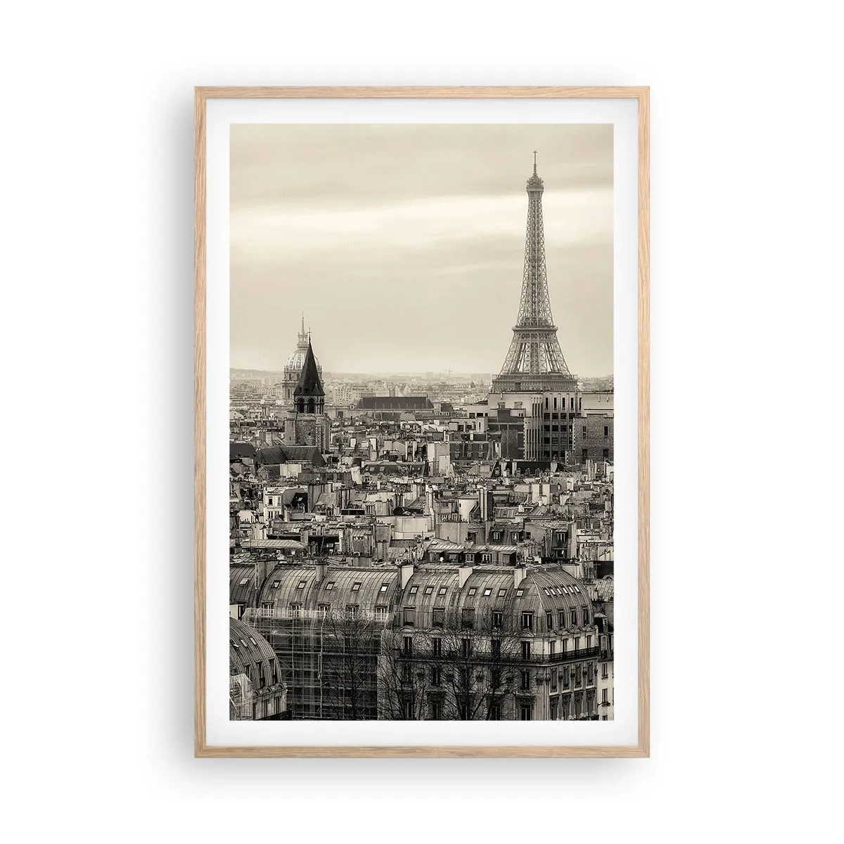 Plakat i ramme af lyst egetræ - Over Paris' hustage - 61x91 cm