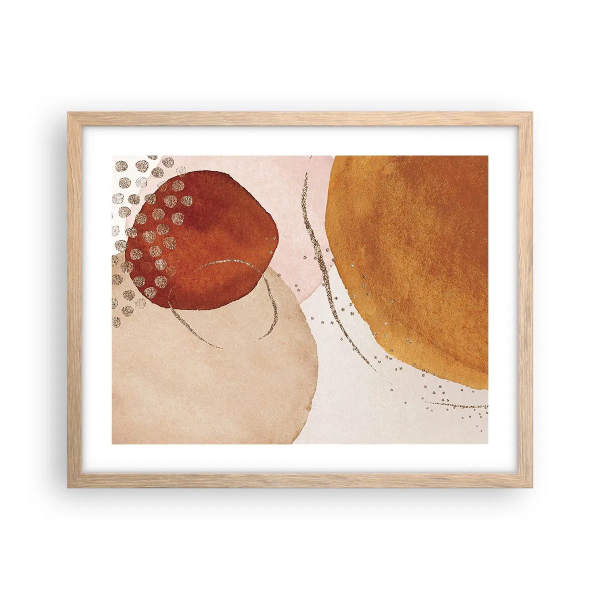 Plakat i ramme af lyst egetræ - Rundhed og bevægelse - 50x40 cm