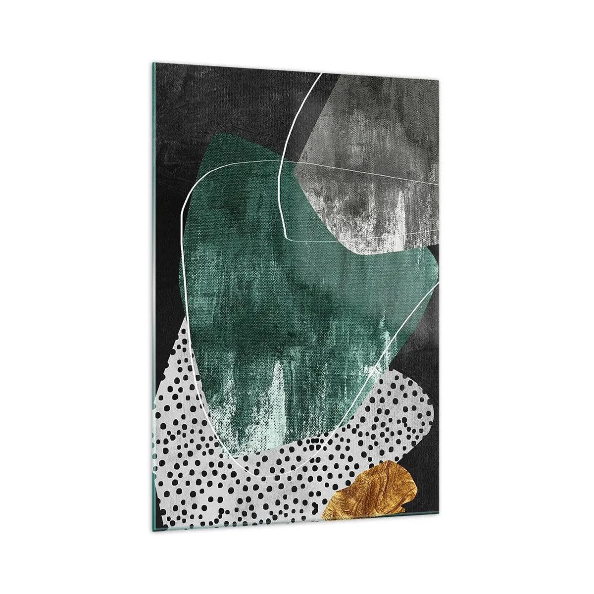 Billede på glas - Farverig abstraktion med en guldflager - 70x100 cm