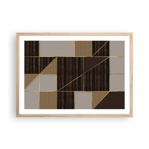 Plakat i ramme af lyst egetræ - En mosaik af brune og gyldne farver - 70x50 cm