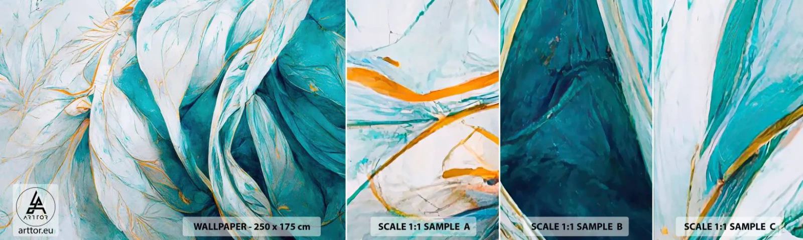 Prøve Fototapet Selvklæbende Deluxe Sticker - Blå abstraktion med et guldmotiv - Stykke, Art Deco, Diskret - 100x30 cm