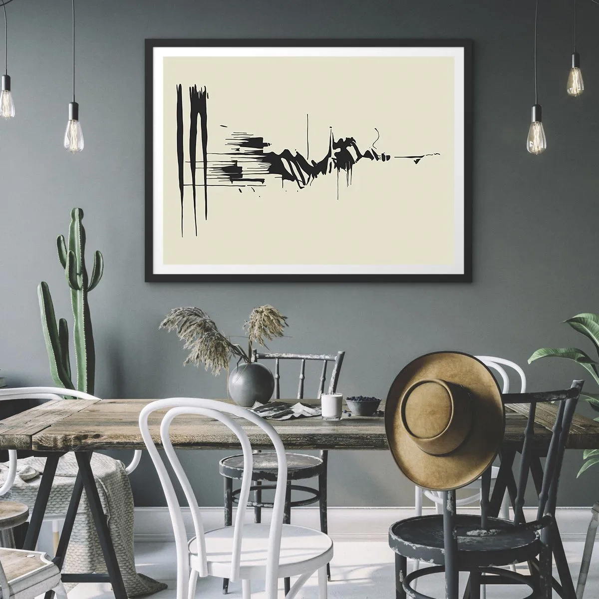 Plakat i sort ramme - Skyndsom abstraktion - 50x40 cm