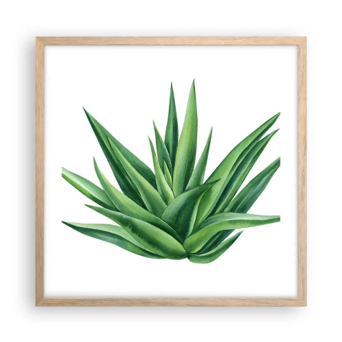 Plakat i ramme af lyst egetræ - Grøn - styrke - liv - 50x50 cm