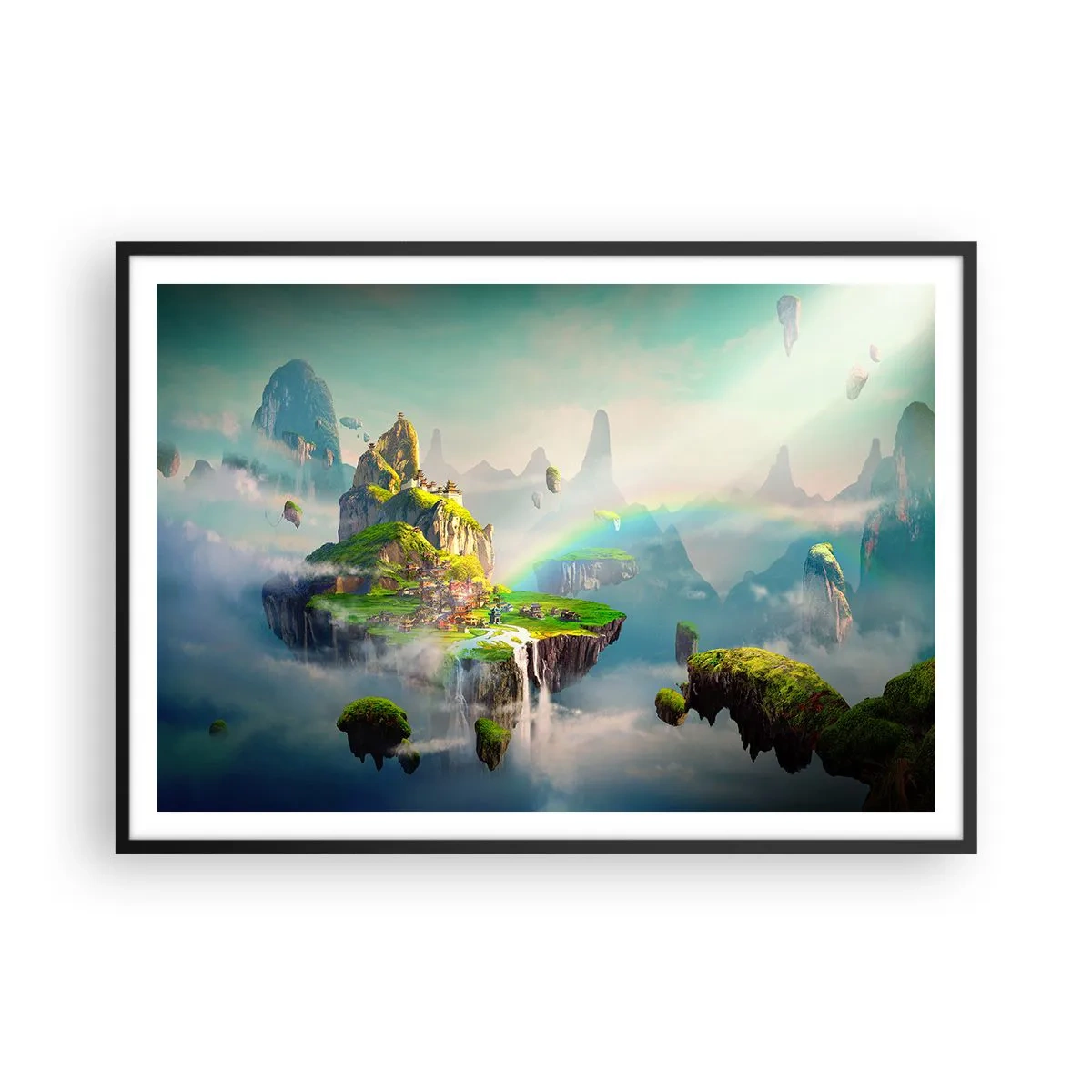 Plakat i sort ramme - Midden - lykkelige øer - 100x70 cm