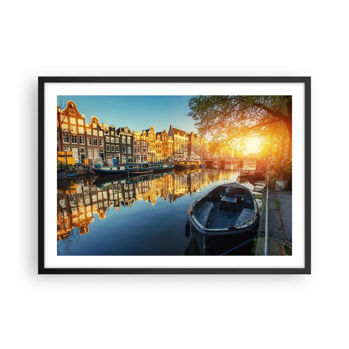 Plakat i sort ramme - Morgen i Amsterdam - 70x50 cm
