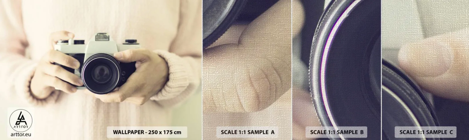 Prøve Fototapet Premium Canvas - For at se mere... - Kamera, Årgang, Fotografering - 100x30 cm