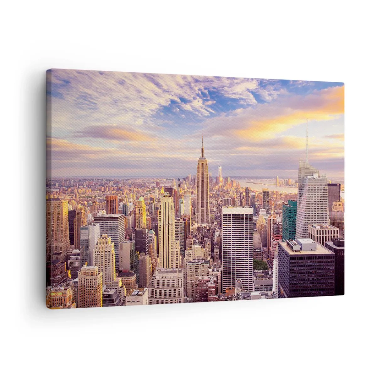 Lærredstryk - Billede på lærred - Panorama af en moderne by med skyskrabere ved solnedgang - 70x50cm - Ræk ud efter skyerne selv - Moderne vægdekoration til stue og soveværelse ARTTOR