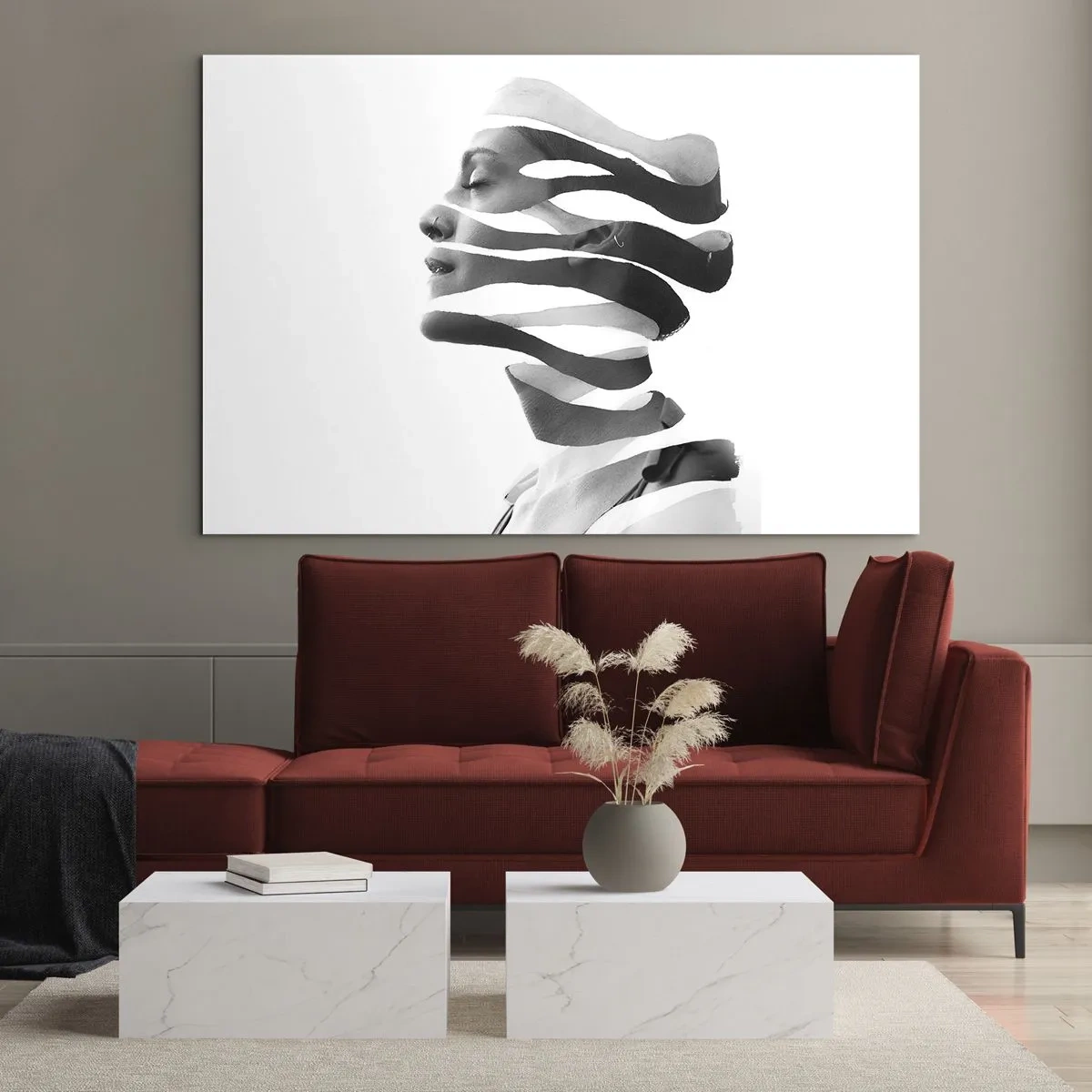 Billede på glas - Abstrakt komposition af et kvindeportræt - 70x50cm - Et surrealistisk portræt - Moderne vægdekoration til stue og soveværelse ARTTOR