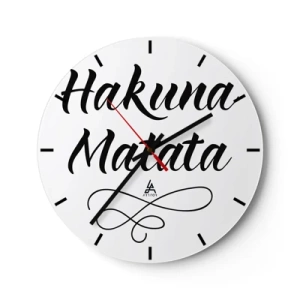 Vægur, Uret - Sort Hakuna Matata-skrift på en hvid baggrund - 30x30cm - Bedste råd - Moderne vægdekoration til stue, køkken og soveværelse ARTTOR