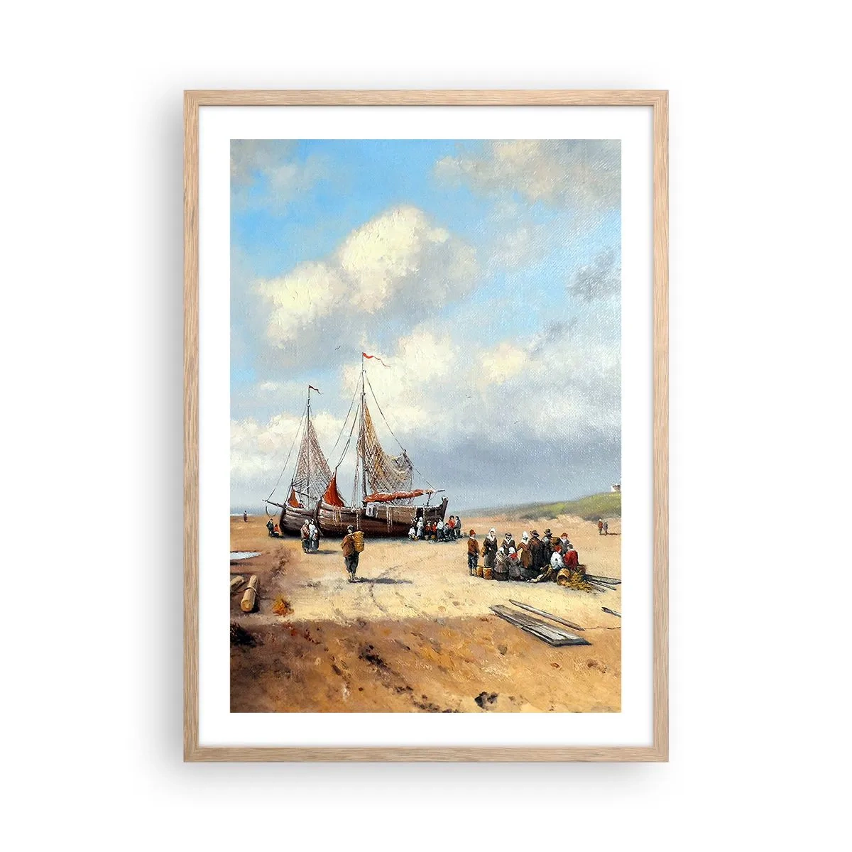 Plakat i ramme af lyst egetræ - Efter en vellykket fangst - 50x70 cm