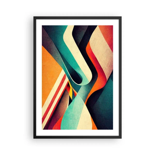 Plakat i sort ramme - Abstrakte bølger i livlige retrofarver - 50x70cm - Intens komposition - Moderne vægdekoration til stue og soveværelse ARTTOR