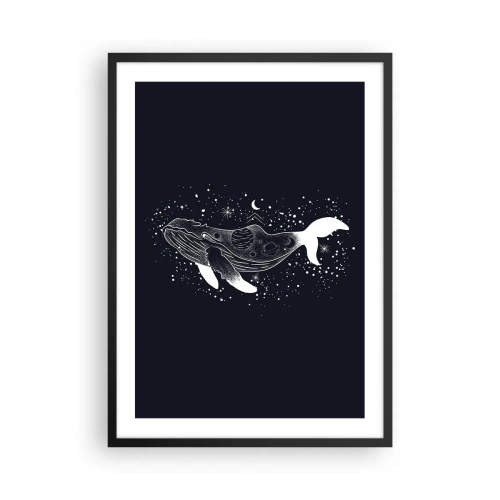 Plakat i sort ramme - En rumhval i grafisk stil på en sort baggrund - 50x70cm - I universets ocean - Moderne vægdekoration til stue og soveværelse ARTTOR